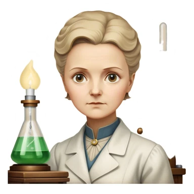 Cinematic Realistic Marie Curie Portrait Emoji, depicted as a pioneering scientist with a determined gaze in period attire, rendered with detailed textures and soft intellectual lighting that captures her groundbreaking legacy. sticker