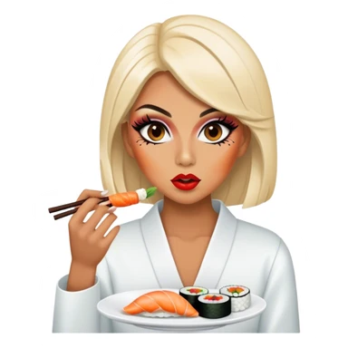 girl eating sushi with drag makeup sticker