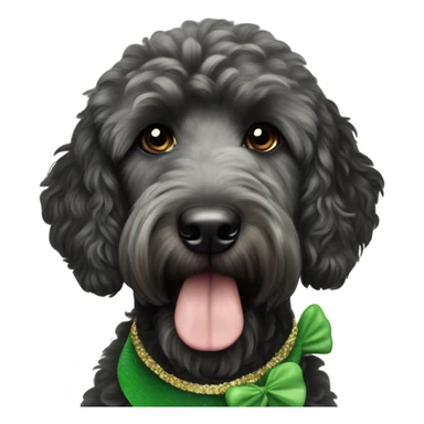 Black goldendoodle dog with st Patrick’s day headband sticker