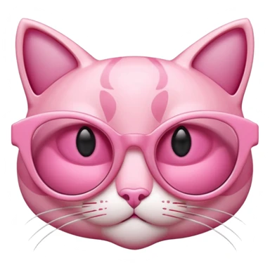 A 3D cartoon rose-pink cat-eye shaped spectacle, glossy curved frame, soft reflections, isolated on plain background. only glasses. sticker