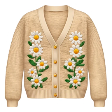 beige crocheted cardigan embroidered with small daisies sticker