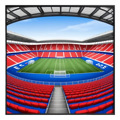 fc basel soccer stadium with mainly blue seats. however,on one side of the stadium red seats form the name ‚fc basel‘ sticker