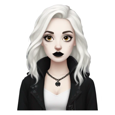 Goth girl, dressed in black, pale skin, trad goth makeup, big eyeliner, white foundation, batmests, black, thick hair sticker