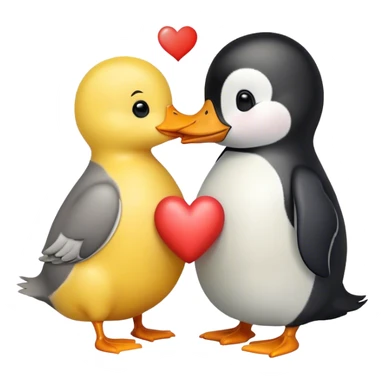Yellow duck holding a heart and kissing a penguin sticker