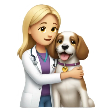 Dog cuddles veterinarian girl sticker