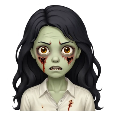 garota zumbi com cabelo preto ondulado longo blusa branca sem botões, lisa a blusa sticker