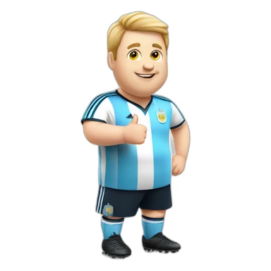 obese white man play soccer. argentina uniform. Thumbs up  sticker
