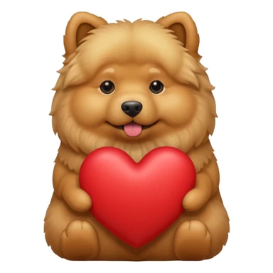 A dog holding a large heart (modeled after a Golden Chow) sticker