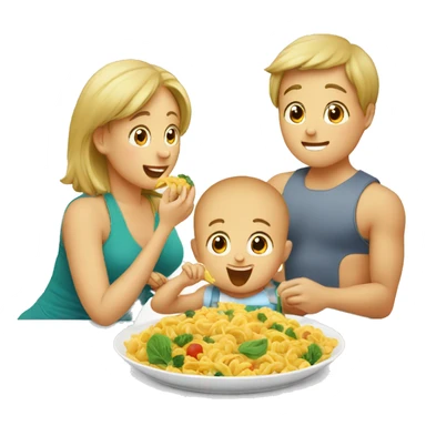 Baby eat his side dish and with mom and dad are eating  sticker