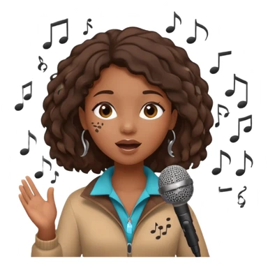 African American girl singing with microphone in her hand Abe music notes everywhere floating around sticker
