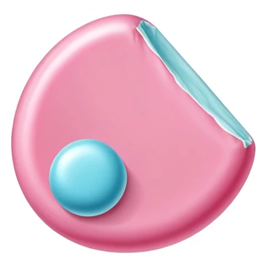a piece of chewing gum, pink bubble gum, candy sticker
