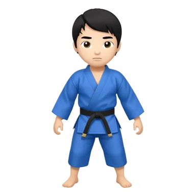 Кимоно синий для дзюдо мальчик с черными волосами все тело черный пояс sticker