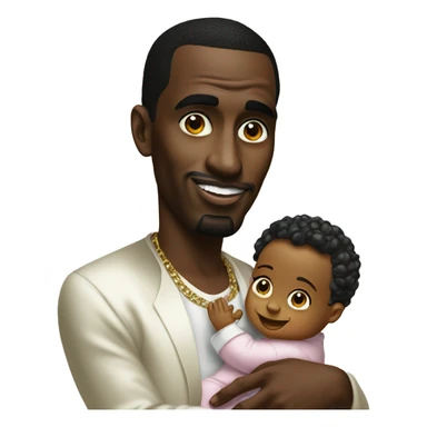 P diddy holding a baby in one hand and bay oil in the other sticker