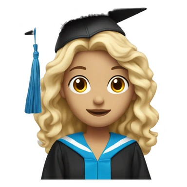 blonde girl wearing blue graduation cap with long curly black hair sticker