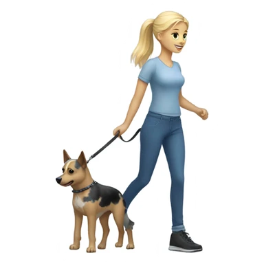 Blonde girl walking a blue heeler sticker