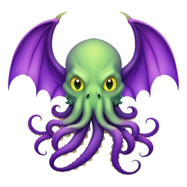 light green Cthulhu with purple bat wings and purple gradient tentacles. Yellow eyes sticker