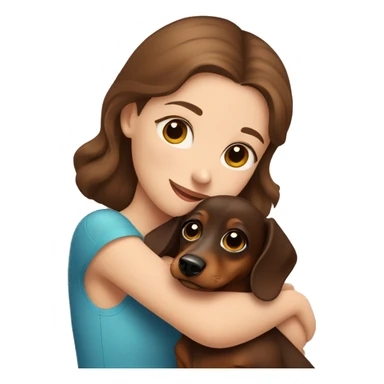 Girl with Brown Hair and blue eyes hugging a brown baby dachshund  sticker