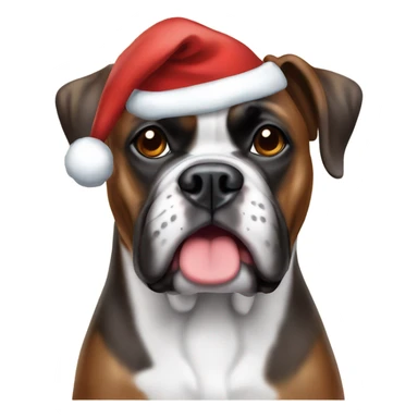 Brindle boxer dog wearing Christmas hat sticker