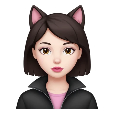 my hair is dark brown almost black, reaching my underarm. the haircut is wolfcut, pretty lasher hut not thick. slightly pink lips. sticker