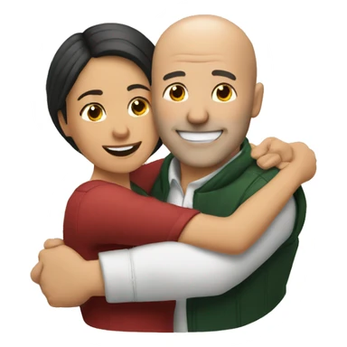 couple hug with warm smiles, white bald man, Mexican woman  sticker