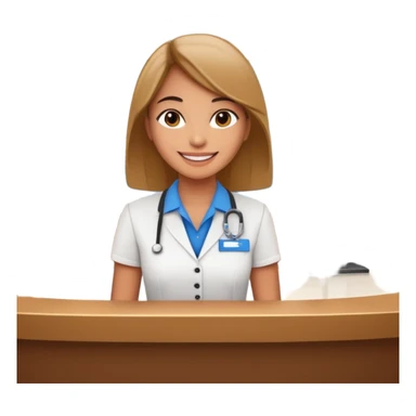 receptionist standing on hotel reception desk in front of tourists sticker