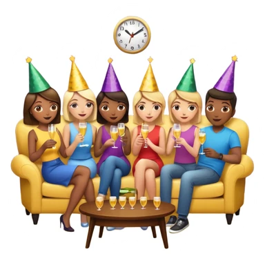 group of friends on couch playing a trivia game couch should be deep dark yellow color.  include a small wooden table in front of the couch as well sticker