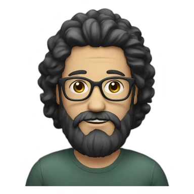 white man with long black hair with big beard and glasses sticker