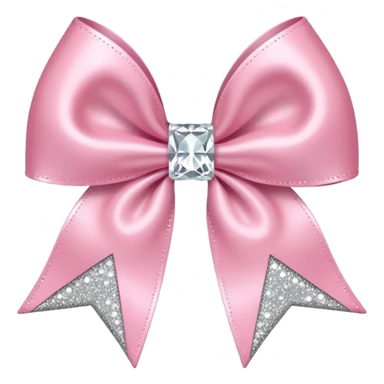 Cutesy pink bow emoji. Shiny baby pink satin ribbon. It's silver glitter sparkles on it. Shiny with rhinestones and shadowed to look three-dimensional sticker