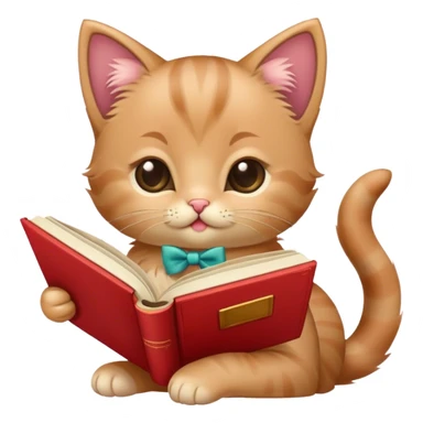 a kitten with a bow reading a romance book sticker