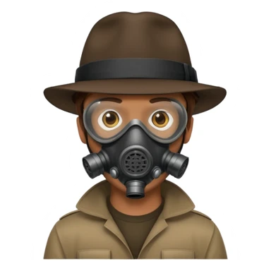 Male Hacker with a fedora with brown hair wearing a gasmask sticker