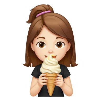 brown haired girl slurping vanilla ice cream cone happily wearing black shirt  sticker