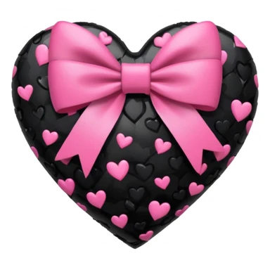 glossy broken black heart with a pink bow and heart pattern on the bow sticker