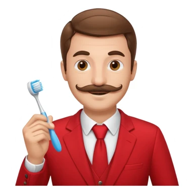 brown haired man with toothbrush-mustache and red suit sticker