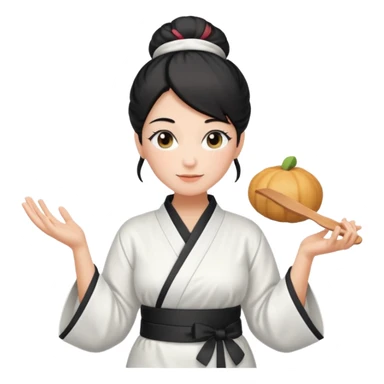 middle age mom with black bun wearing white home kimono and white apron sticker