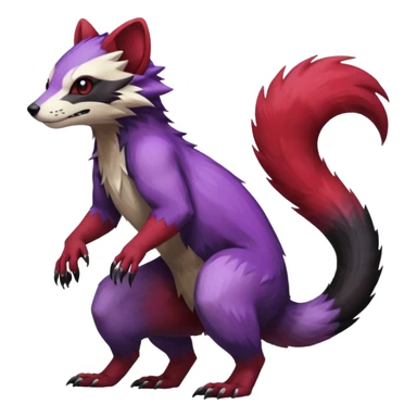 Purple, red, black Trico-Sergal-Furret-Ferret-Wolverine-Vernid-fusion-Fakemon-animal-hybrid-creature, full body sticker