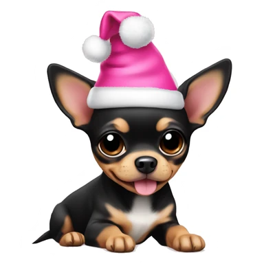 black & tan chihuahua puppy with pink christmas hat  sticker