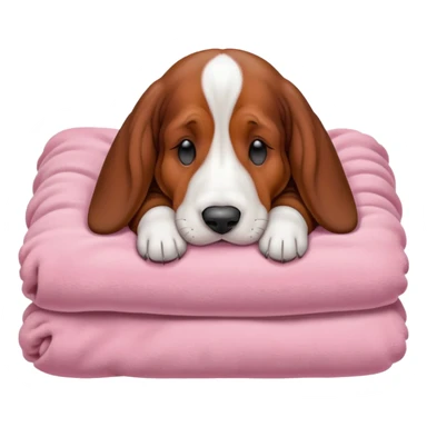 A baby basset hound sleeping on a baby pink blancket sticker