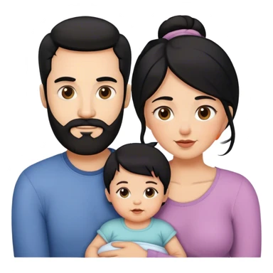 Famille 4 personne au cheveux noir 1 fils aîné 1 fille bébé  1 père avec barbe 1 mère sticker