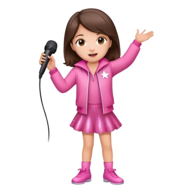 Cute Little brunette girl singing into a microphone and dancing while wearing pink and sparkles  sticker