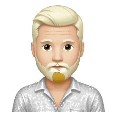Justin Jeffre (b.1973) from 98 Degrees with platinum blonde hair and beard beard, white sequin outfit sticker