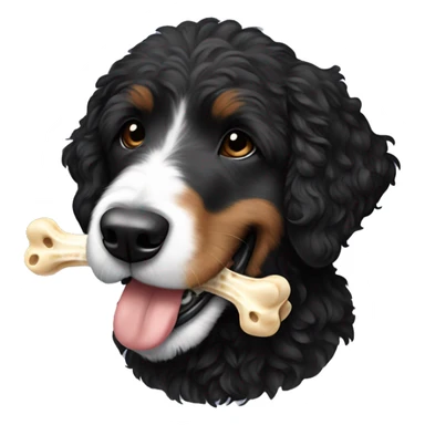 All black Bernedoodle carrying bone in mouth  sticker