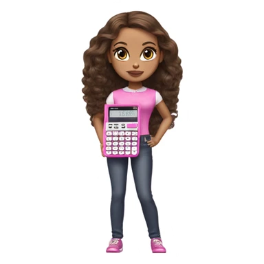 Hyper realistic bratz doll brunette with small pink calculator sticker