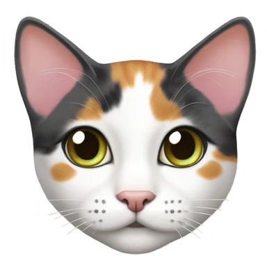 white calico cat with orange, brown, grey spots, short hair. pink nose green eyes sticker