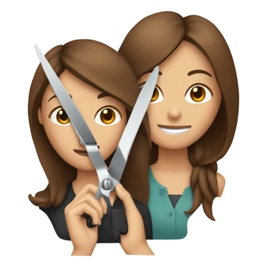 two women with brown hair holding a pair of scissors between them sticker