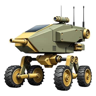 unstoppable accurate 8-wheel armored personnel sporty self-balancing army massive mech trail vehicle shooting forward side-hill leaning actively robotically articulating hydraulic independent suspended pod gimbal enemy mech off-road racing rover with large fast engine RC basher crawler megatron  sticker