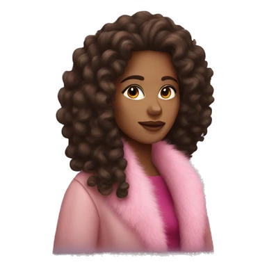 pretty brown woman with long dark curly hair and pink fur coat on sticker