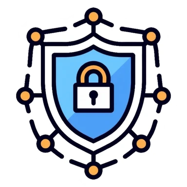 A secure network logo with shield and digital network nodes sticker