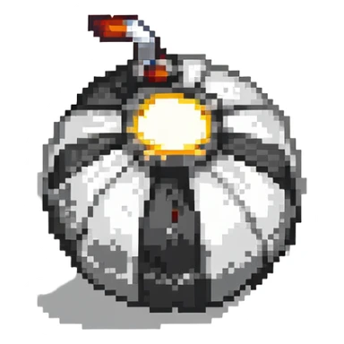 Classic round black bomb with lit fuse, white highlight, simple pixel art style sticker