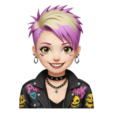 a punk girl with short dyed hair and wear a punk graffiti jacket with black choker grin playfully  sticker
