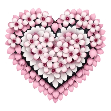 goth sakura heart, heart made of white sakura petals with pink accents sticker